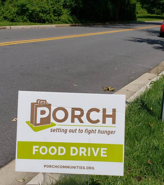 Sign announcing an upcoming PORCH food collection.